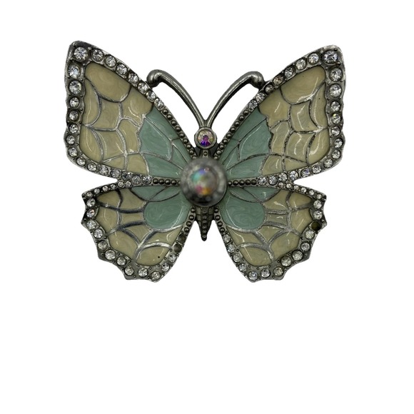 Matashi /blue and Cream Enamel And Silver Plated Butterfly Jewelry Ring Holder - Picture 9 of 16